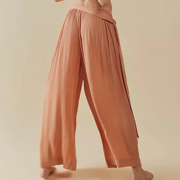 NWOT FREE PEOPLE sliver of light wide leg tie sides pants in blue size S/M - Picture 5 of 12